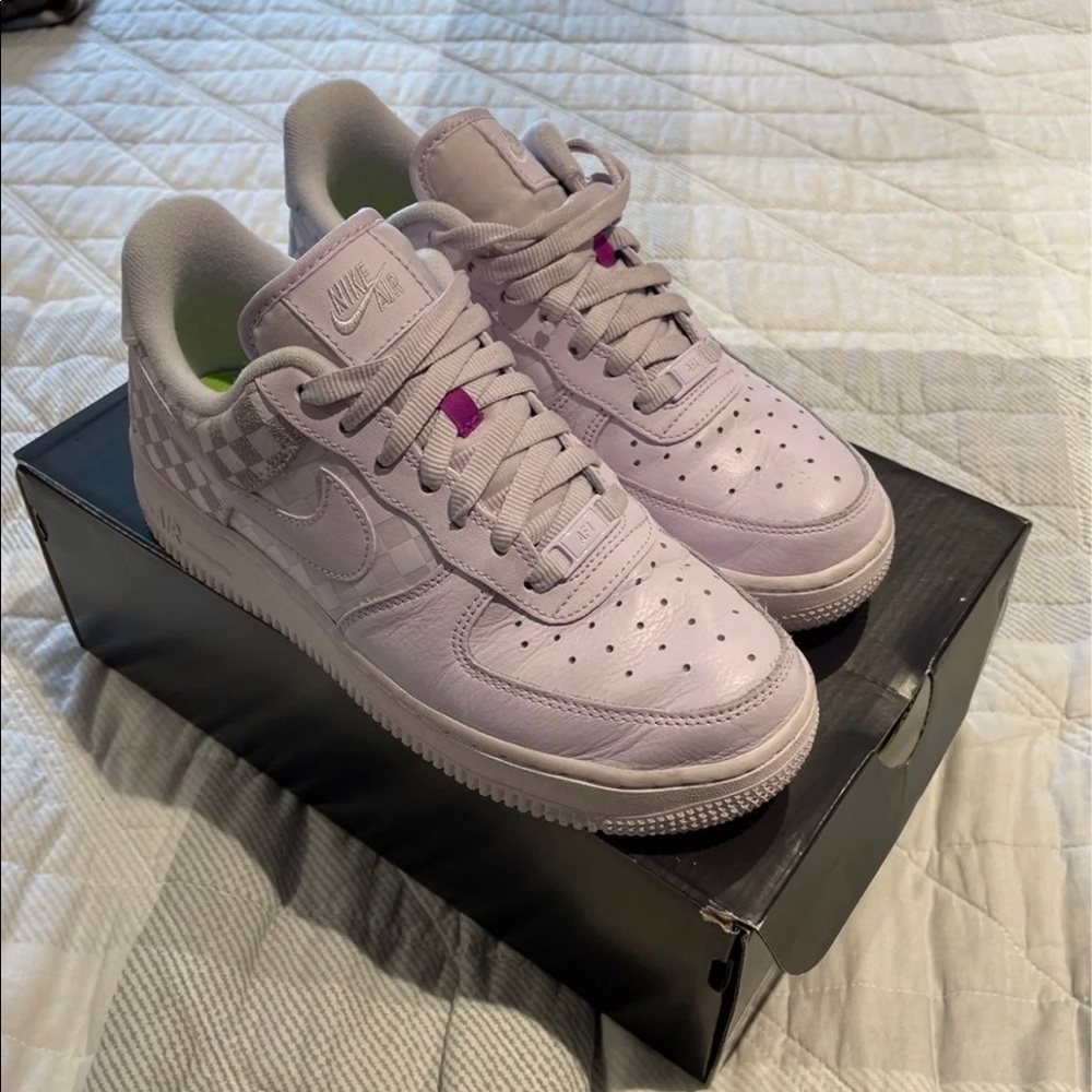 Nike Air Force 1 barely grape checkered sneakers